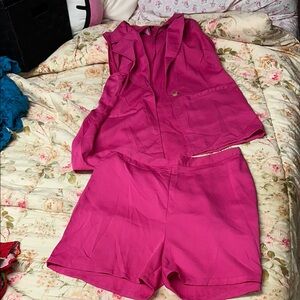 Vibrant Pink Sleeveless Blazer and Shorts Set